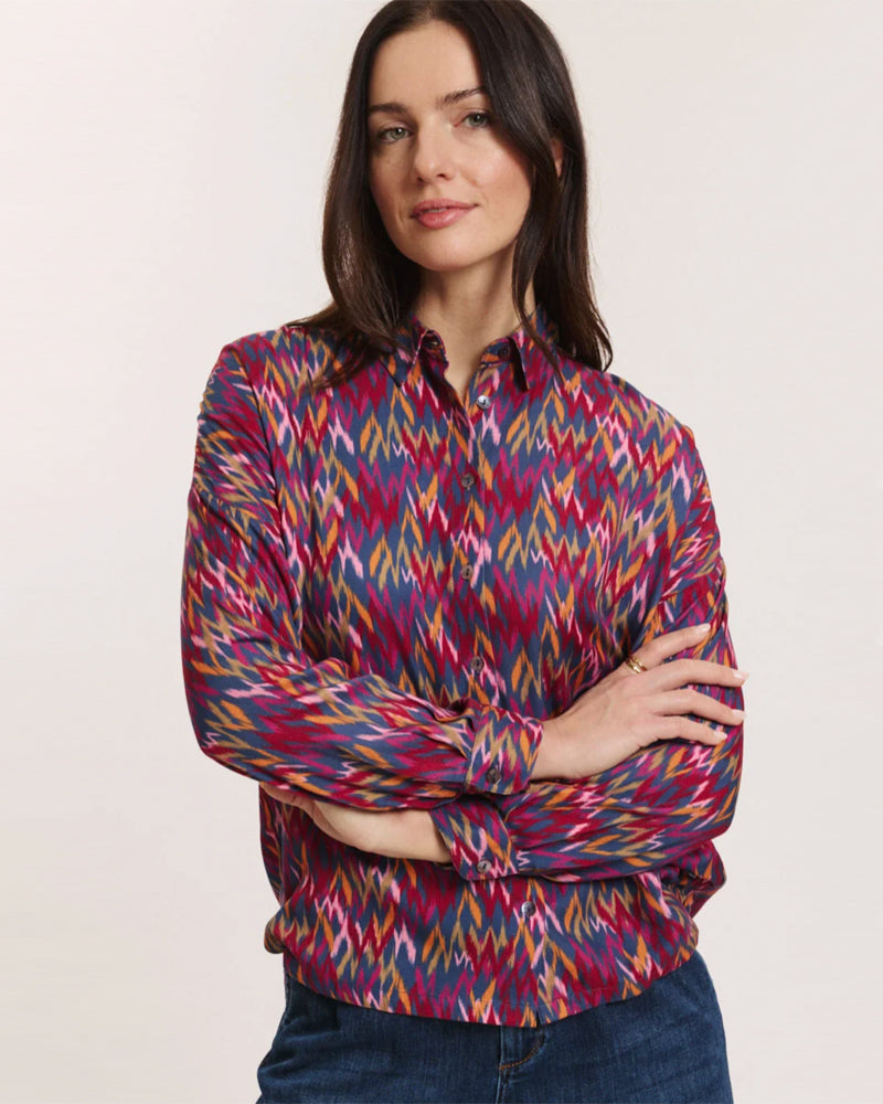TRANQUILLO blouse met kraag JOLA IKAT ecovero twill