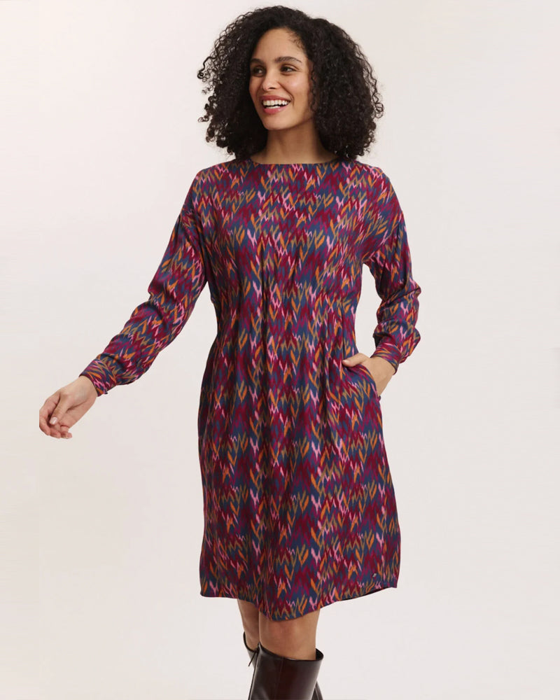 TRANQUILLO jurk met plooien TAALKE IKAT ecovero