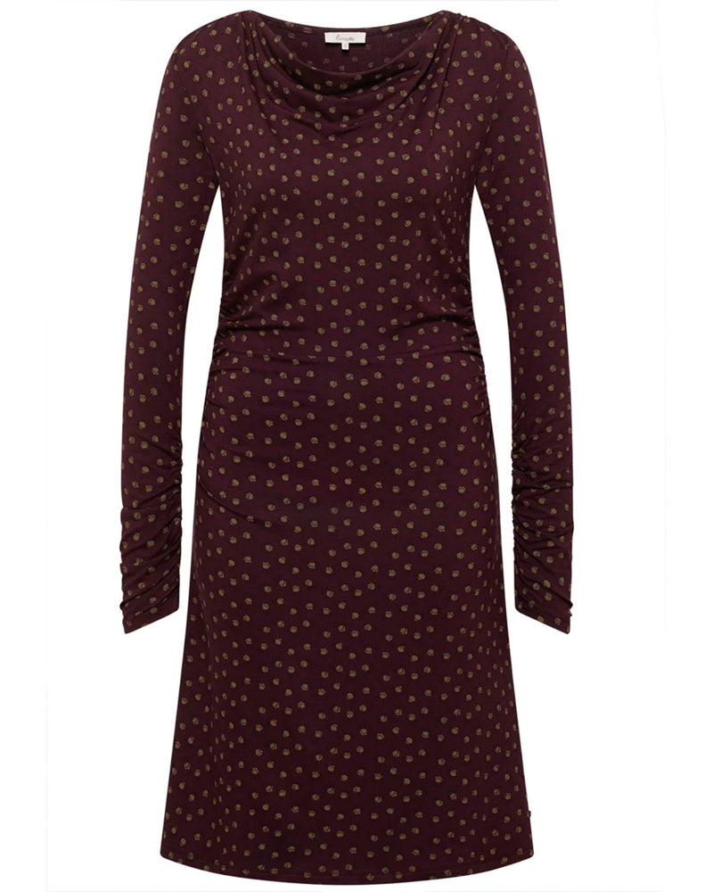 TRANQUILLO waterval hals jurk JUNE BURGUNDY met print van ecovero