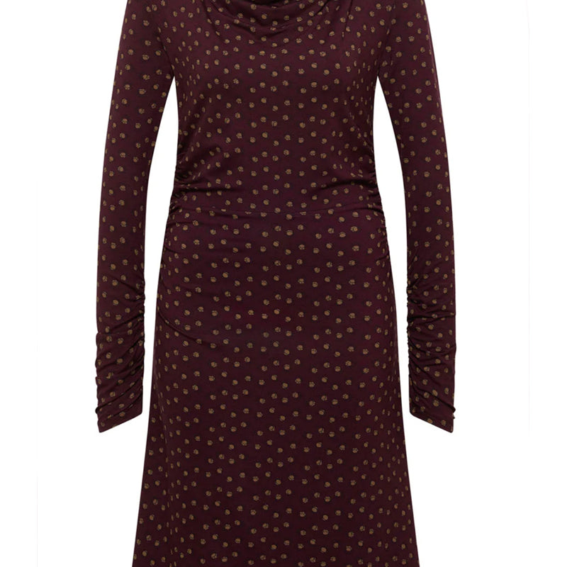 TRANQUILLO waterval hals jurk JUNE BURGUNDY met print van ecovero