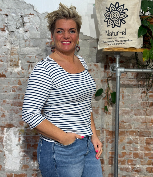 TRANQUILLO gestreept shirt LOLLY BLUE tencel katoen