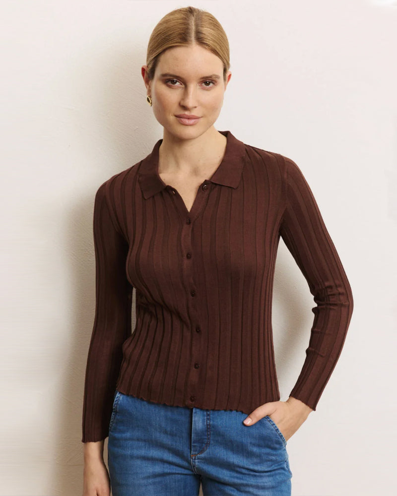 TRANQUILLO rib vestje MELLY CHOCO van tencel