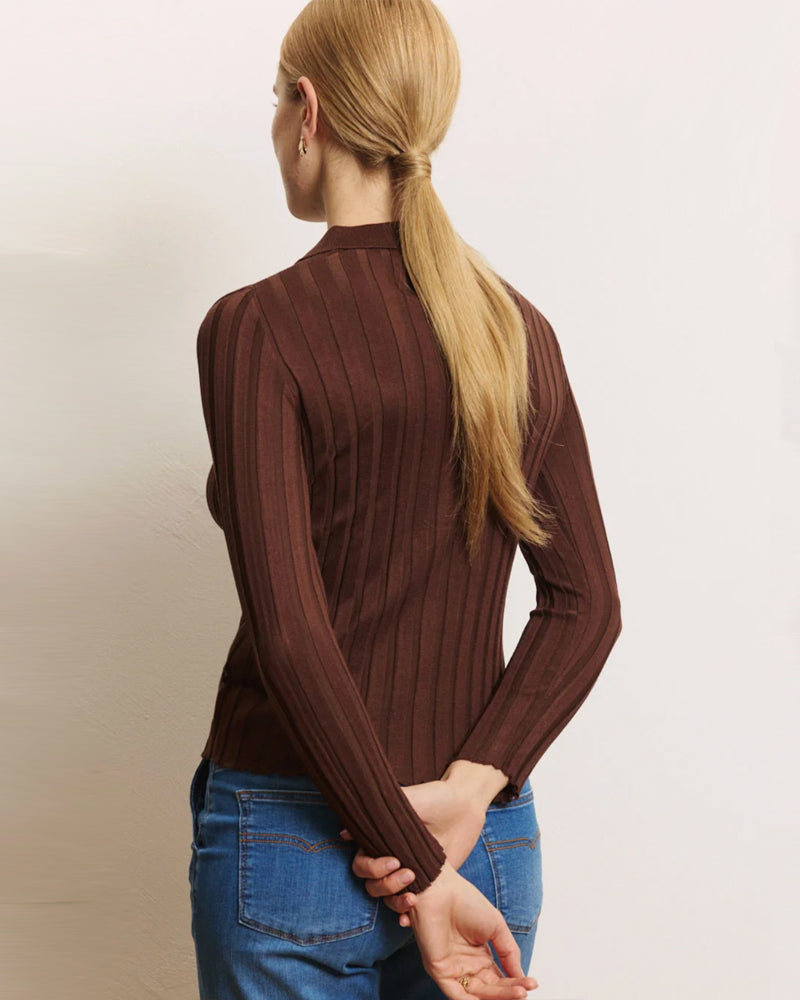 TRANQUILLO rib vestje MELLY CHOCO van tencel
