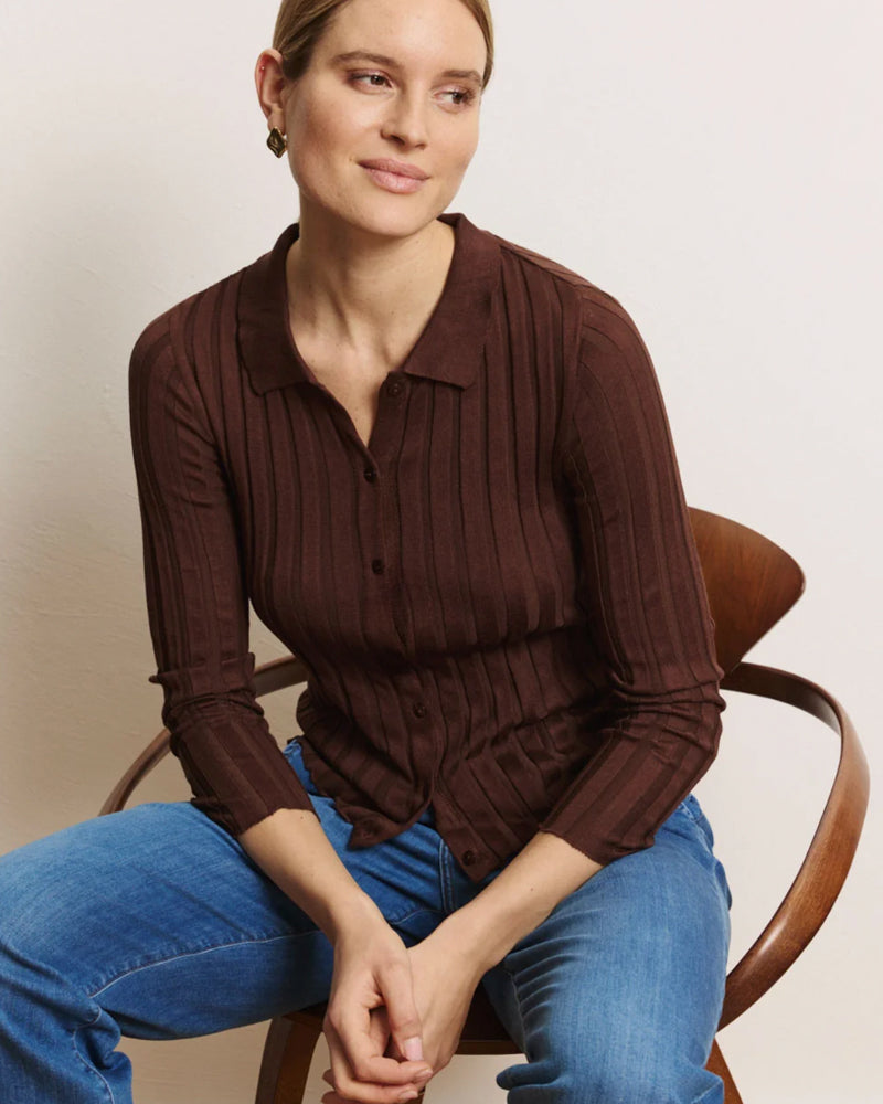 TRANQUILLO rib vestje MELLY CHOCO van tencel