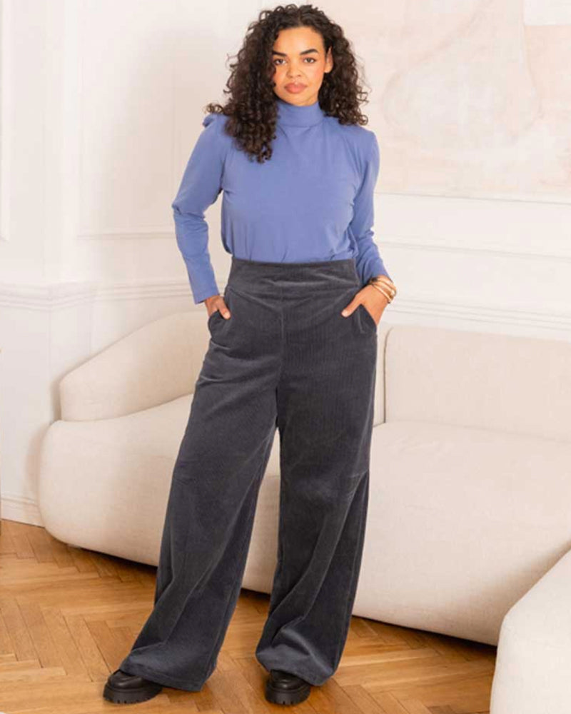 WIDDA high waist pantalon GWEN BLUE bio katoen corduroy