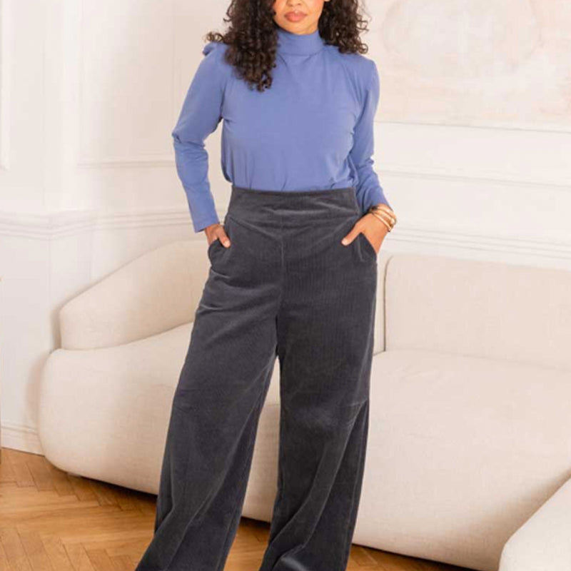 WIDDA high waist pantalon GWEN BLUE bio katoen corduroy