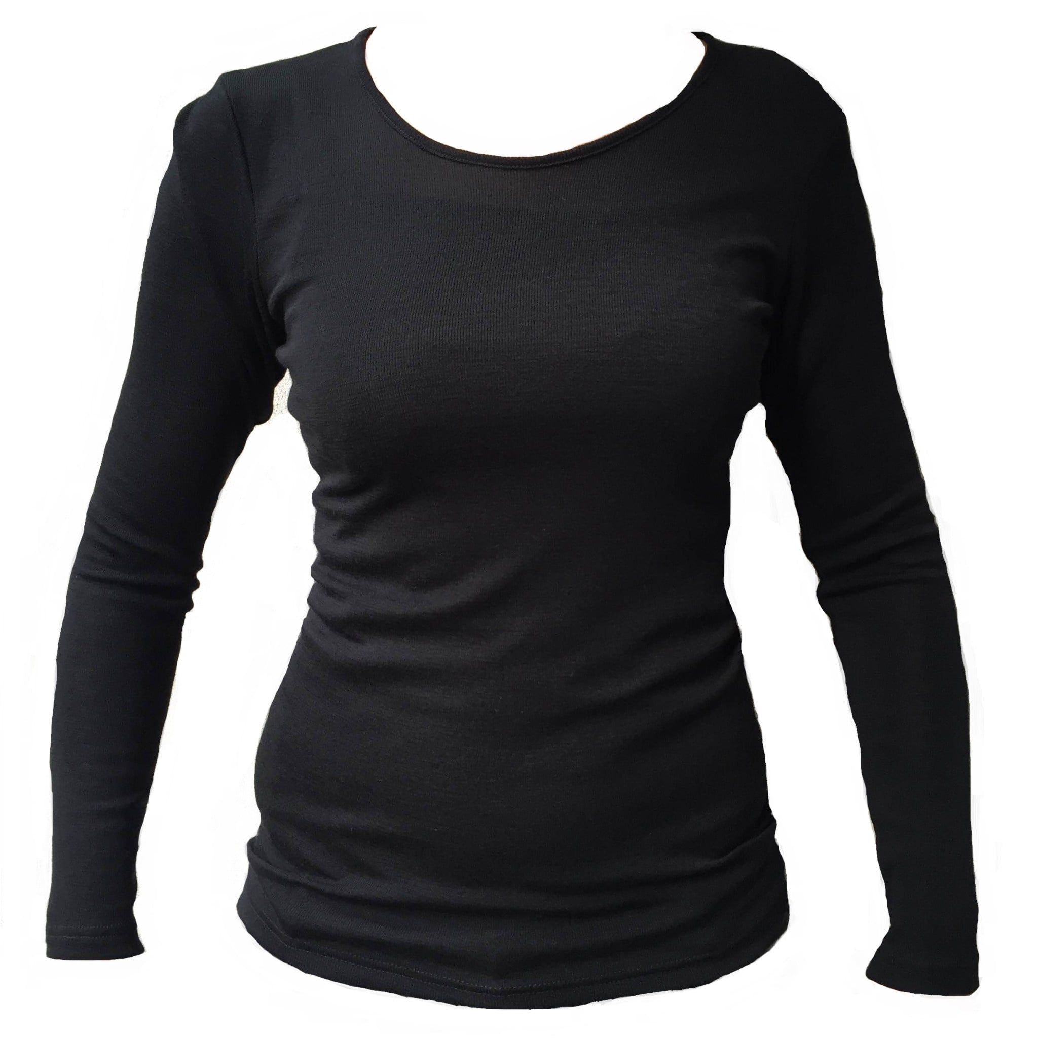Engel Natur Wol zijde longsleeve dames ZWART wollen ondergoed