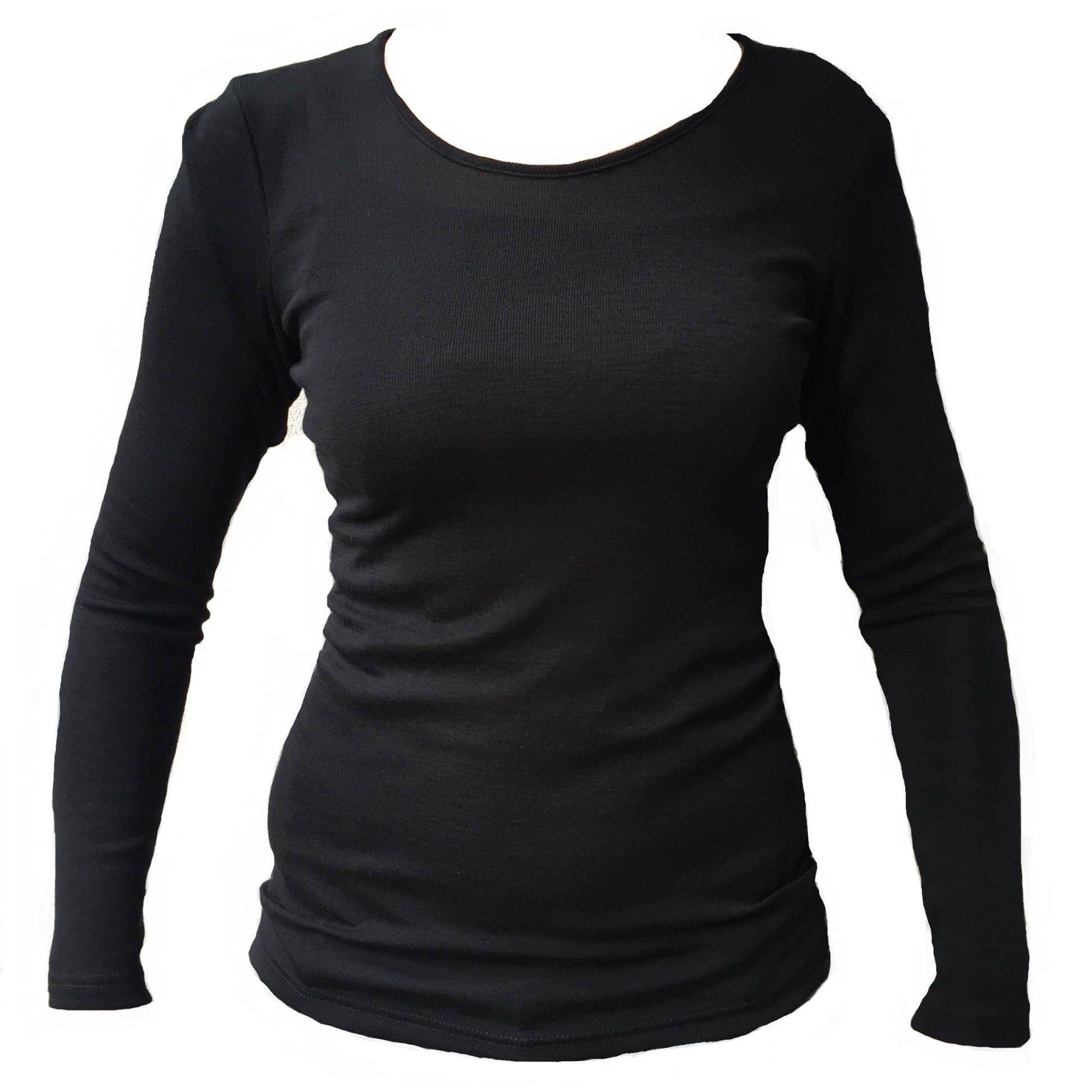 Engel Natur Wol zijde longsleeve dames ZWART wollen ondergoed