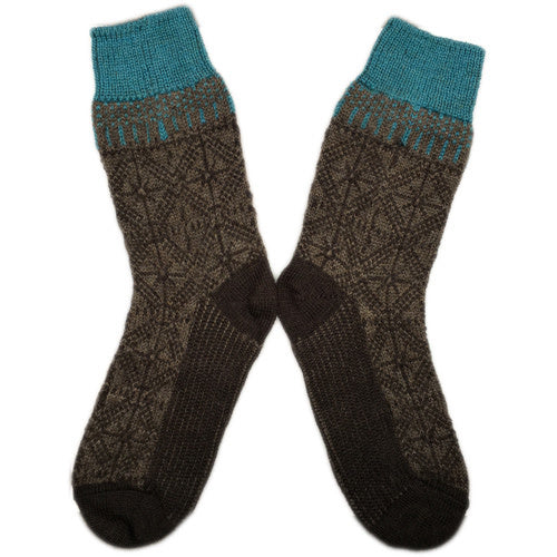 HIRSCH NATUR wollen sokken Noors IJSKRISTAL turquoise bruin 029 207